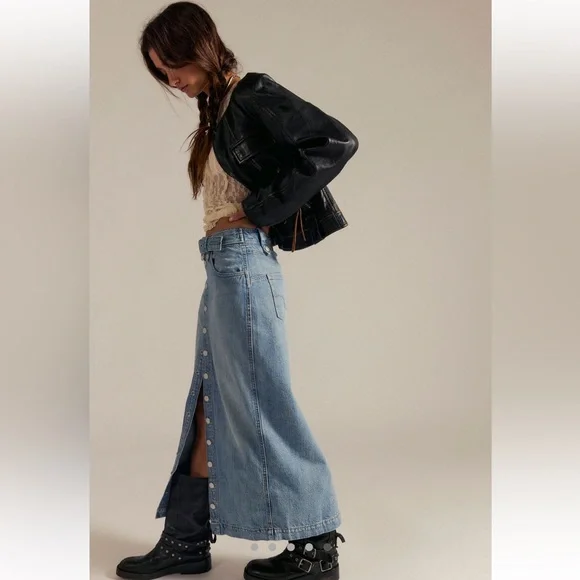 We The Free Astoria Denim Maxi Skirt Sz- 26